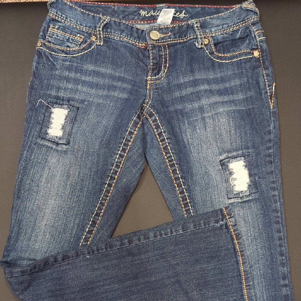 Maurices Blue Skinny Jeans with Distressed Details